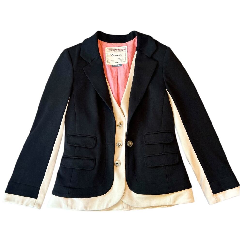 EUC Anthropologie Cartonnier Layered Vest Jacket Blazer Black /Cream Fits size 6